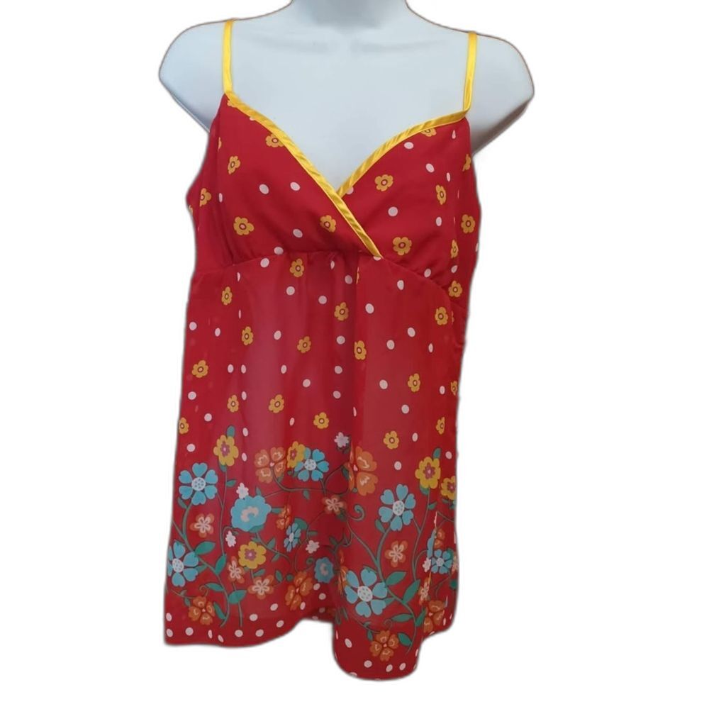 RUE 21 Red Floral Sheer Flowy Spaghetti Strap Lightweight Top Size Medium